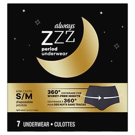 Always ZZZs - Ropa interior desechable para mujer, talla S/M, color negro, a prueba de fugas, 7 unidades