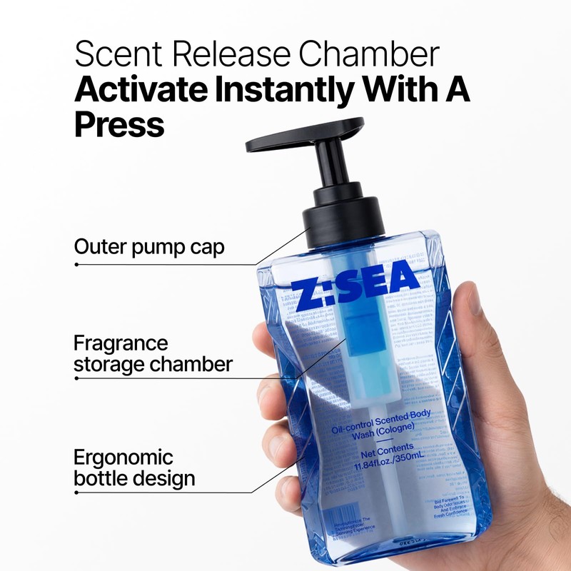 Z:SEA Men's Body Wash with Scent Chamber, Long Lasting Cologne,