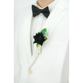 Yelinart 1 pc Black Rose Men Boutonniere for Wedding Single Groom Groomsmen Artificial Flowers Boutonniere for Wedding Prom Homecoming Ceremony Anniversary Formal Dinner Party