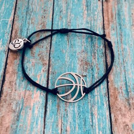 Sportybella - Basketball Bracelet, Waterproof Stainless Steel Adjustable Charm Bracelet, Gift for Female Players, Basketball Jewelry (Black)