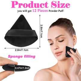 LLMSIX 12 Pieces Powder Puff, Makeup Sponges for Foundation, Body Triangle Powder Cushion Puff Suitable for Precise Makeup Setting Eye Nose Detailing and Portable Touch Up (Black)