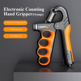 Grip strength trainer, adjustable hand grip strengthener, Durable Adjustable Resistance 5-100KG With Digital Counter, ergonomic design, high-strength spring, perfect hand (GRAY)