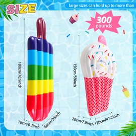 Libima 2 Pcs Giant Pool Floats Large Fruit Food Float Inflatable Pineapple Eggplant Watermelon Ice Lolly Cupcake Pizza Hot Dog Float Raft Summer Beach Swimming Pool(Colorful Ice Lolly, Cupcake)