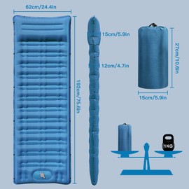 linenix Self Inflating Camping Mat, 12CM Thick Roll Mat Camping, Ultra-Light Sleeping Mat, Built-in Air Pump And Foldable, Waterproof, Portable, Suitable for Outdoor Camping, Trekking, Tents (Blue)