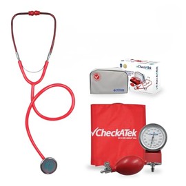 Checkatek Kit Baumanómetro Aneroide y Estetoscopio para Adulto, Medidor de Presión Manual con Brazal de Nylon, Estetoscopio Tradicional, Estuche de Tr