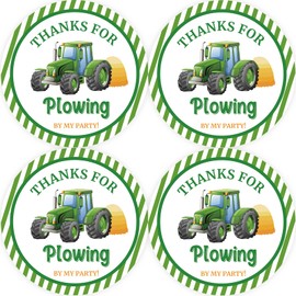 40pcs Tractor Round Stickers, Tractor Birthday Thank You Stickers, Farm Tractor Round Thank You Stickers for Boy, Farm Truck Round Stickers, Green Tractor Stickers for 1st Birthday Party Favors