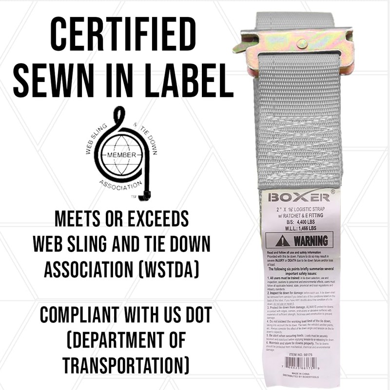 BoxerTool 2 Pack E-Track Ratchet Straps - 2" x 16ft