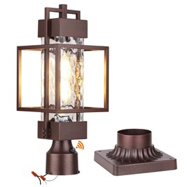 18" H Dusk to Dawn Outdoor Post Light Fixture Hardwired 120V, Waterproof Aluminum Pole Light with Pier Mount Base, Exterior Lamp Post Lantern with Water Glass for Garden Yard Patio Path, Bronze