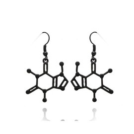 Caffeine Molecule Dangle Earrings Simple Happiness Neurotransmitter Organic Chemistry Structure Drop Earrings for Science Lover Jewelry (Black)