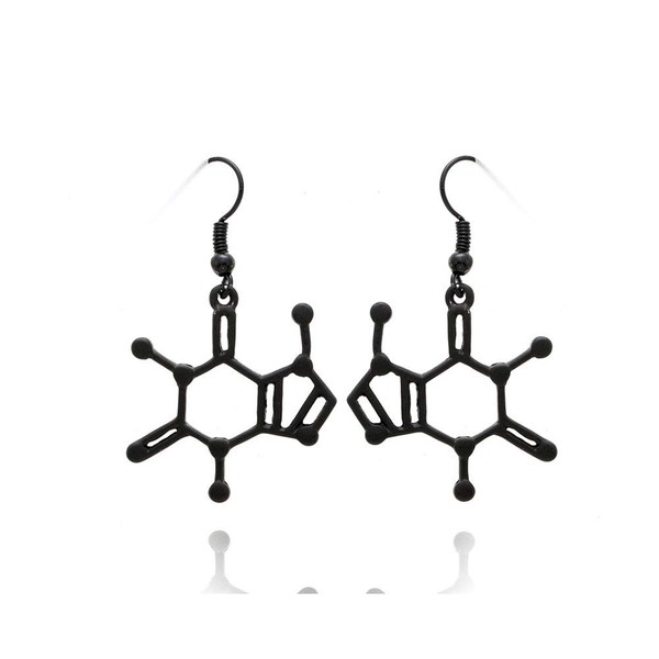 Caffeine Molecule Dangle Earrings Simple Happiness Neurotransmitter Organic Chemistry Structure