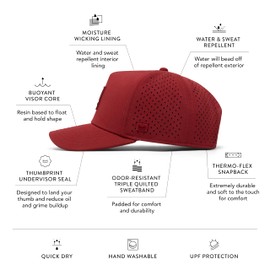 melin Odysea Stacked Hydro, Red, Men's Performance Snapback Hats, Water-Resistant Fitted Baseball Caps for Men & Women, Golf, Running, or Workout Hat, Medium-Large