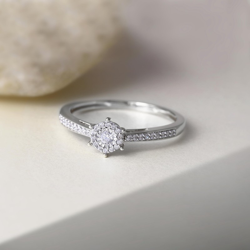 DZON Sterling Silver 1/8 CT TDW Diamond Promise Ring for