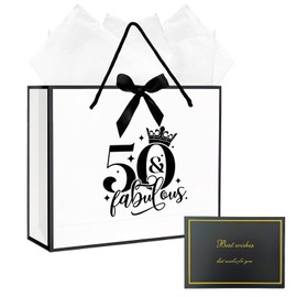 Bliceon 50th Birthday Gift Bag, Large 32×11×27 cm with Tissue Paper, Happy 50th Birthday Party Gift Bag for Women and Men, Suitable for Party, Anniversary