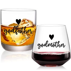 Physkoa Madrina y Padrino Proposal Gift – Set de Copas de Vino y Whisky “¿Quieren ser mis padrinos?” – Regalo para Madrina y Padrino de Bautizo o Confirmación – Padrinos Proposal Gift