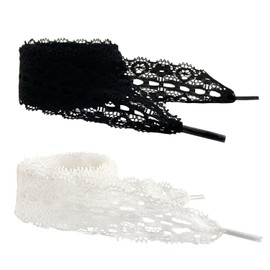 GxxBxx Flat Shoelaces,1.18"(3cm) Wide Lace Fancy Shoe Laces for Fashion - 2 Pairs (Black & White,47.2inches/120cm)