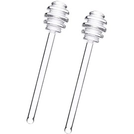 Opemg 2 mini cucchiaini per miele, 15,2 cm, in vetro trasparente, cucchiaio per miele, sciroppo, bastoncino per mescolare, erogare barattoli di marmellata, pioggerella, bomboniere