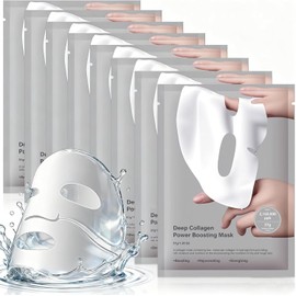 8PCS Mascarillas Faciales, Mascarilla Bio Colágeno, Reafirma e hidrata la piel, reduce los poros, Mascarilla Nocturna de Colágeno Profundo para Elasticidad, Low Molecular Collagen Face Mask.