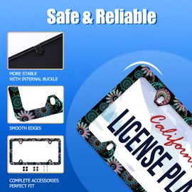 Mandala Flower License Plate Frame License Plate Stainless Steel Parts Funny License Plate Decorative with Screws Size 12.3" x 6.3" for Men Women