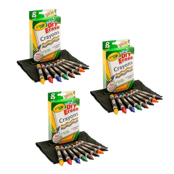 3 Pack of 8 Crayola Dry-Erase Crayons bundled by Maven Gifts