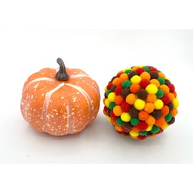 Thanksgiving Fall Turkey Pom Pom decor ball, orange brown red green yellow, Autumn holiday decoration, bowl filler