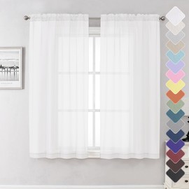 Lecloud White Sheer Curtains 63 Inch Long 2 Panels, Elegant Voile Drapes for Dinning Small Windows, Light Filtering Gauzy Curtain for Living Room Bedroom Bathroom, Dual Rod Pocket, 40" W x 63" L