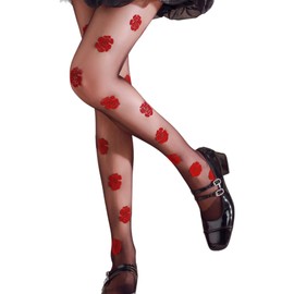 Sahabowi Women Rose Flocking Tights, Sheer High Waist Silk Pantyhose, Fahion Plush Fabric Printed Stockings Thin(ELW2024062008, Rose Flocking black color, 1pcs)