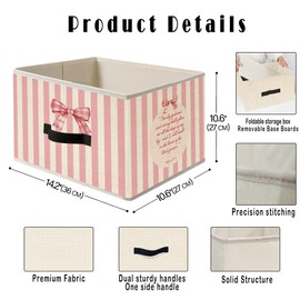 JWVK Coquette Pink Bow Christian Storage Bins, Girly Preppy Pink Striped Bible Verse PSALM 23 Collapsible Fabric Storage Basket Organizer for Clothes Toys Books Girls Bedroom Dorm