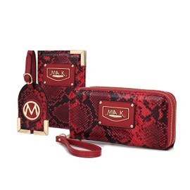 MKF Collection Women's Travel Gift 3 Piece Set - Wristlet Wallet -Passport Holder - Luggage Name Hang Tag by Mia K