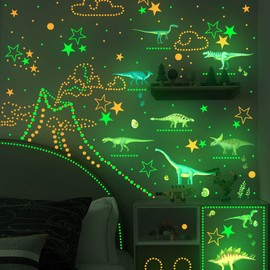 Glow In The Dark Dinosaurs, Dinosaur Wall Decals for Kids Room, Glow in The Dark Stickers Removable Peel and Stick Wall Decals For Bedroom, Classroom - Birthday for Girls Boys Grandkids Toddlers