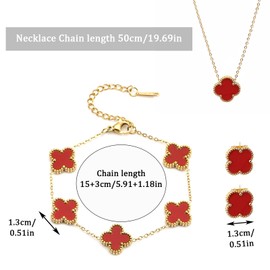 VierbläTtriges Kleeblatt Schmuckset 18 Karat Vergoldetes VierbläTtriges Kleeblatt VierbläTtriges Schmuck Set FüR Frauen Armband Emaille Schmuck Set FüR Geschenke Valentinstag,Geburtstags,Rotwein