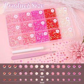 12000 Pcs Pink Resin Bedazzling Kit, Jelly Rhinestones for Crafting, Crystal Flatback Pink White Rhinestones Bedazzled Gems for Nails DIY Jewelry Face Makeup with Pickup Pencil Tweezer