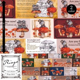 KIYOHARA Ringo RINF-08C Mushroom Cat, Invitation, Cut Cloth, Fabric, Seeting, Approx. 42.5 inches (108 cm) x 19.7 inches (50 cm) Cut #BTR Aroma Red