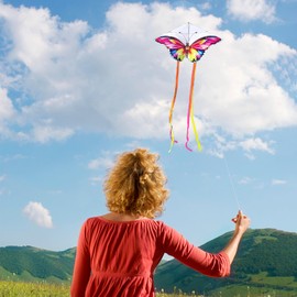 Simxkai Colorful Butterfly Kite Set, 2-Pack 85cm Wide x 60cm High, 200cm Tail with 100m String Reel