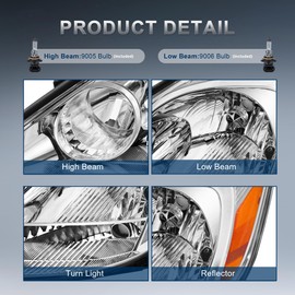 KUIPERAUTO Replacement Headlights Assembly Compatible for 2004 2005 Toyota Sienna CE LE XLE Halogen with Clear Lens Chrome Housing Amber Reflector Front Lamps Driver and Passenger Side (Set of 2)