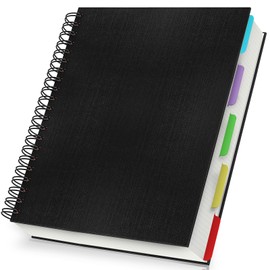 Yarotm A4 Spiral Notebook - Squared Paper Notepad A4 with Dividers in 5 Colours and 240 Pages - 5mm Graph Journal Hardback and 100GSM Cream Paper for Travel and Gift, Black