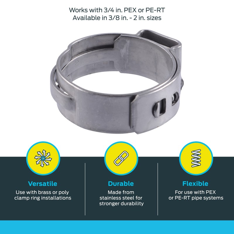 SharkBite 3/4 Inch Clamp Ring, Pack of 100, Stainless Steel