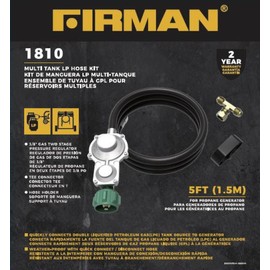 Firman 1810 LPG Tank Hose with 3-Way Fitting, Integrated Regulator, LP "T" Splitter & Hook and Loop Strap for Dual Fuel & Tri-Fuel Generators, 5-Foot Hose for Extended Run Time, Prevents Tank Icing