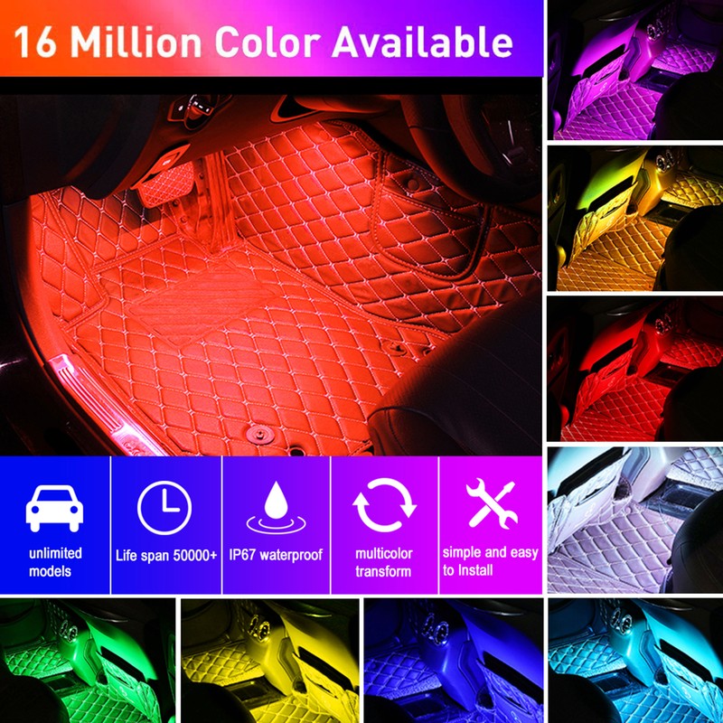 Car LED Strip Light, 4pcs 36 LED DC 12V Multicolor