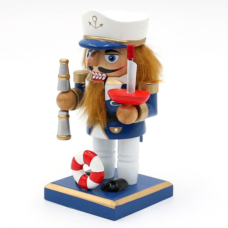 Dekohelden24 Wooden Nutcracker Captain in Blue and White L x