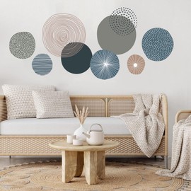 TOARTi Boho Mid-Century Wall Decals Round Modern Peel and Stick Wall Stickers for Nursery Bedroom Living Room Office Home Decor