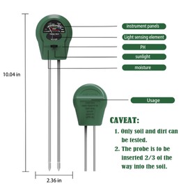 Speedinistic 3-in-1 Soil pH Meter - Moisture, Light, and pH Tester for Garden, Lawn, Farm, Indoor & Outdoor Plant Care, Green