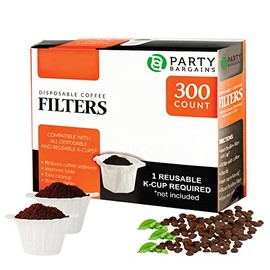 PARTY BARGAINS 300 Paper Coffee Filters - Compact design White Single-Use Coffee Filter for Keurig 1.0 & 2.0, Perfect Size and Quantity