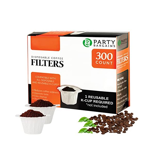 PARTY BARGAINS 300 Paper Coffee Filters - Compact design White Single-Use Coffee Filter for Keurig 1.0 & 2.0, Perfect Size and Quantity