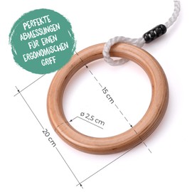 KLEINTOBER Premium Wooden Gymnastics Rings for Children and Adults I Outdoor & Indoor I Rings I Adjustable Height I with Instructions for Fitness & Sports I with Certificate for Motivation I Ideal for
