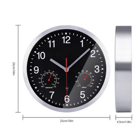 VIVILINEN Radio-Controlled Clock with Thermometer Hygrometer Silent Wall Clock Without Ticking Noises Wireless Wall Clock Silent Wall Clock Non-Ticking Hanging Clock for Living Room Bedroom Office