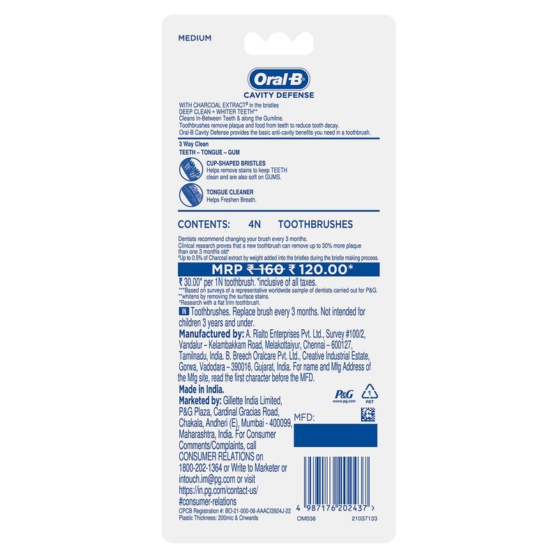 Oral B Cavity Defense 123 Black Toothbrush � Medium (Pack