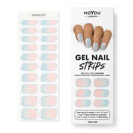 MOYOU LONDON Semi-cured UV Gel Strips - Pack of 20 - Gel Nail Foils UV Hardening for Manicure in Salon Quality - Set with Nail File & Wooden Cuticle Sticks - Pearl Gem