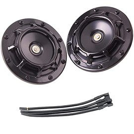 Electric Car Horn, 12V Super Loud High Tone/Low Tone Metal Twin Horn Kit with Protective Grill, 2 Horns 003399801 Electric Grill Mount (Black)