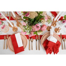 Solino Home Linen Table Runner 108 Inches Long - Red and White 100% Pure Linen 14 x 108 Inch Table Runner for Dining, 4th of July, Summer - Contempo