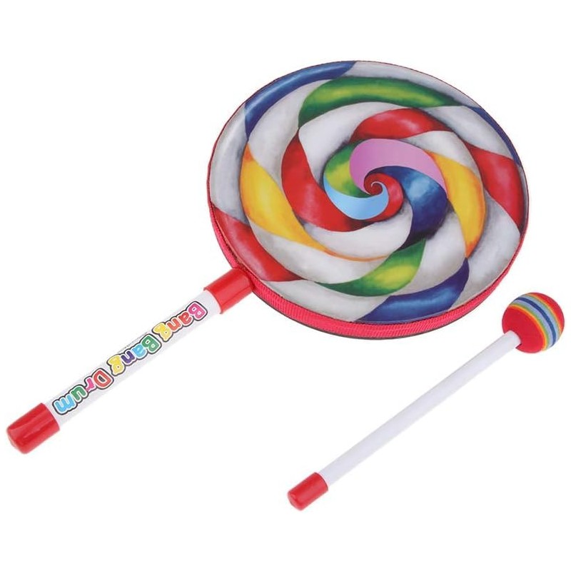 Lollipop Drum Kids Drum Hand Drum Musical Instrument Toy (10")